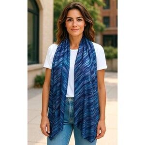 Calvin Klein Scarf 100% Silk Blue Oblong‎ 72” x 17” Abstract Striped